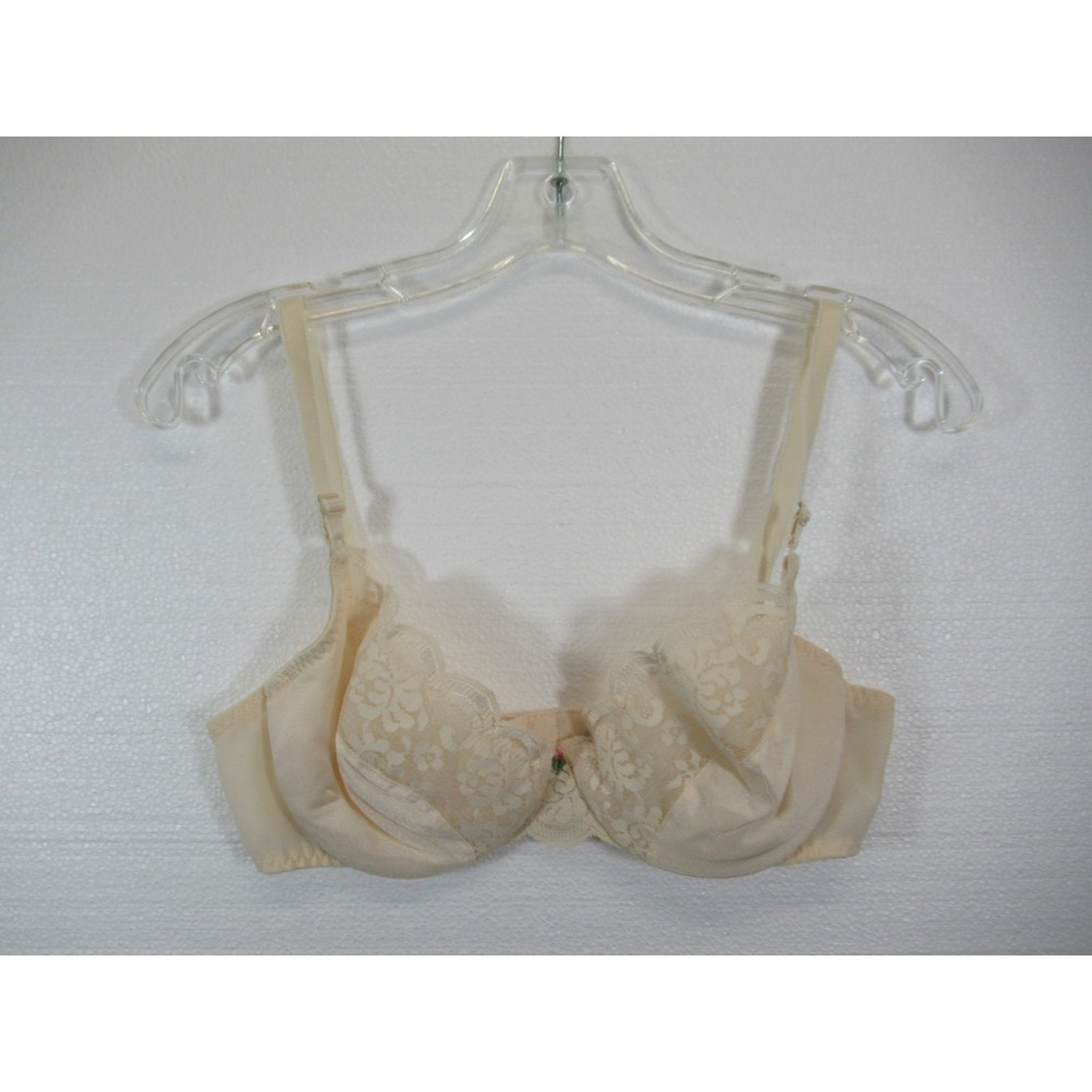 Vintage 90s Maidenform Chantilly Satin & Lace Bra 36C Ivory Cream Underwire 7387